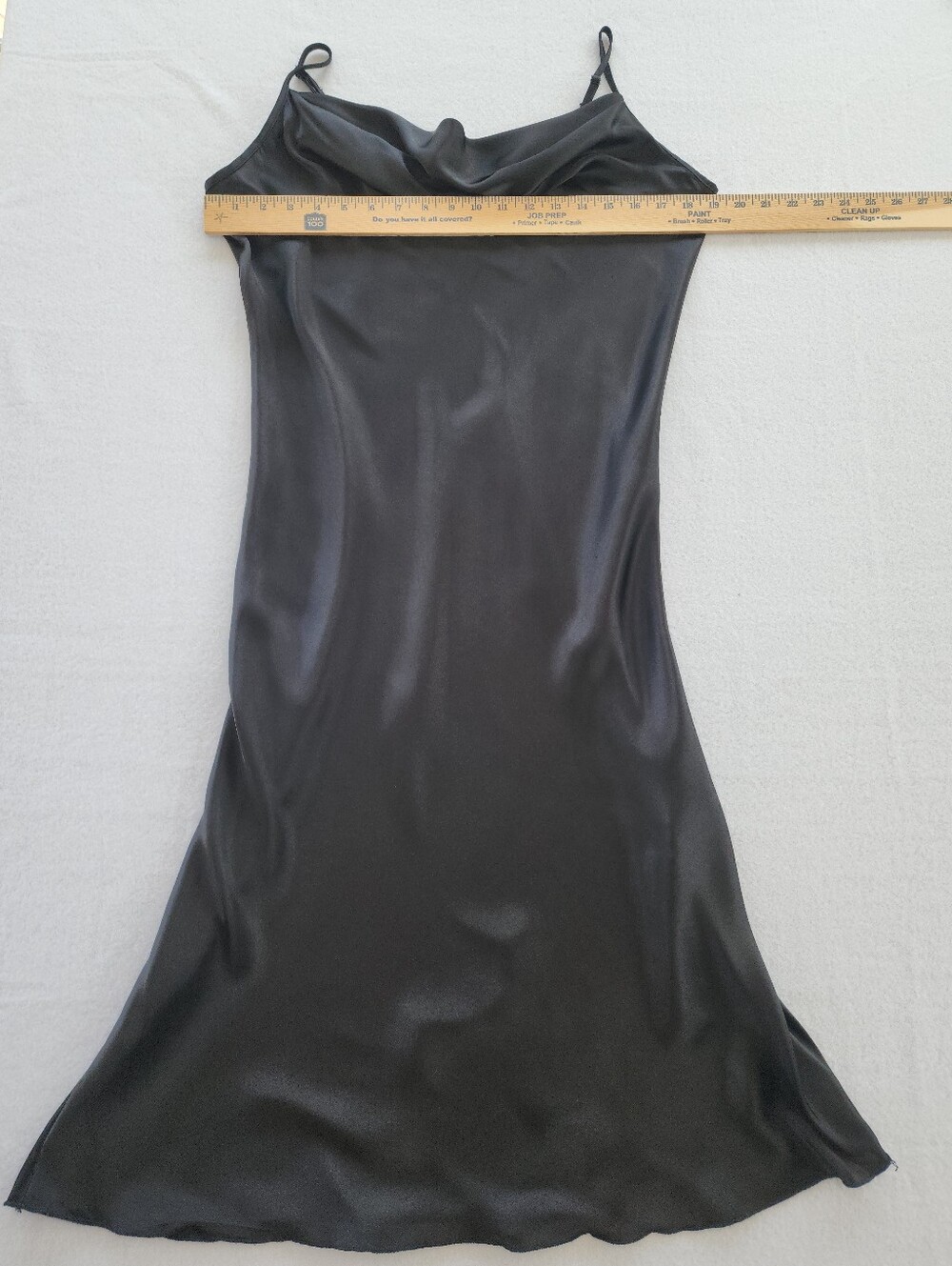 Bebe Black Satin Slip Dress Size L Cowl Neck Midi Adjustable Straps Made USA - Picture 2 of 9